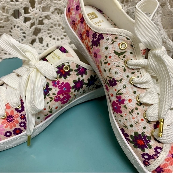 Nib KATE SPADE Keds Kickstart KS Logo PFC Pink size 9.5M Floral / Gold Details - Picture 4 of 8